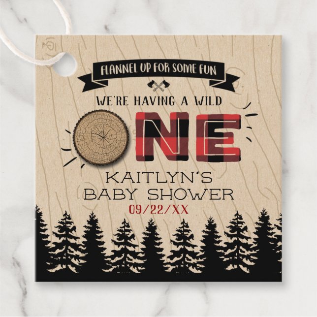 Étiquettes Cadeau Buffle de forêt rustique Plaid Wild Un Baby shower (Devant)