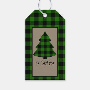 Étiquettes-cadeau Buffle vert de la forêt Plaid Arbre de Noël