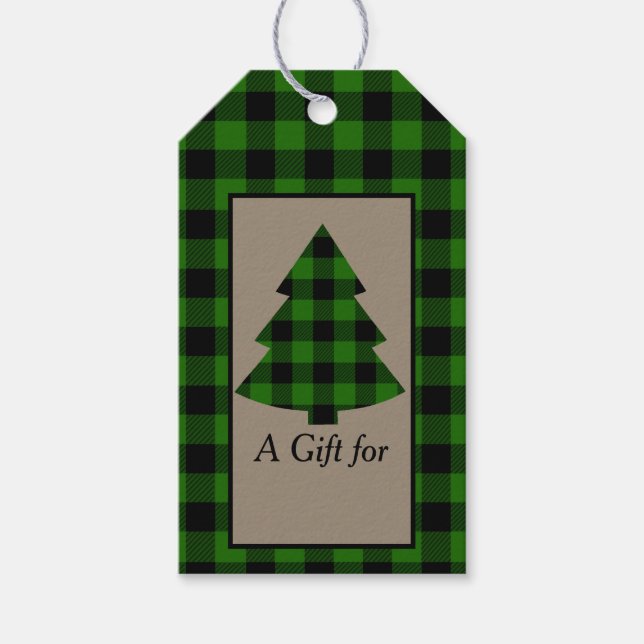 Étiquettes-cadeau Buffle vert de la forêt Plaid Arbre de Noël (Devant)