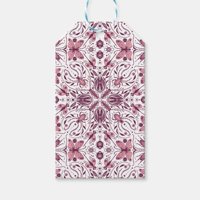 Étiquettes-cadeau Buissons, magenta foncé et rose sur blanc (Devant)