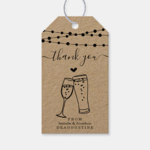 Étiquettes-cadeau Bulles & Brews Mariage Merci - Rustic Kraft