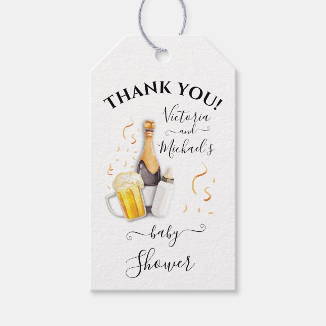 Étiquettes-cadeau Bulles et Baby shower de bière (Devant)