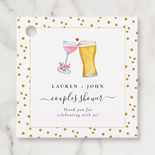 Étiquettes Cadeau Bulles et boissons douche de couples merci (Devant)
