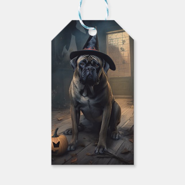 Étiquettes-cadeau Bullmastiff Citrouilles Halloween effrayant (Devant)