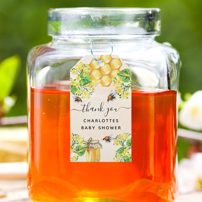 Étiquettes-cadeau Bumble abeilles Baby shower miel floral merci (Créateur téléchargé)