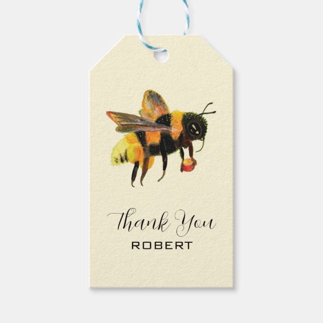Étiquettes-cadeau BumbleBee transportant du pollen - Merci Nom perso (Devant)