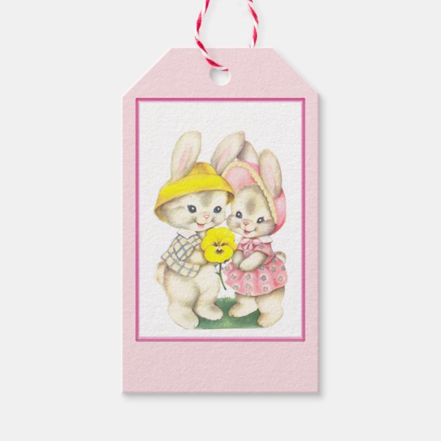 Étiquettes-cadeau Bunnies vintages de Pâques (Devant)