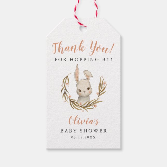 Étiquettes-cadeau Bunny Girl Baby shower Merci pour Hopping By (Devant)