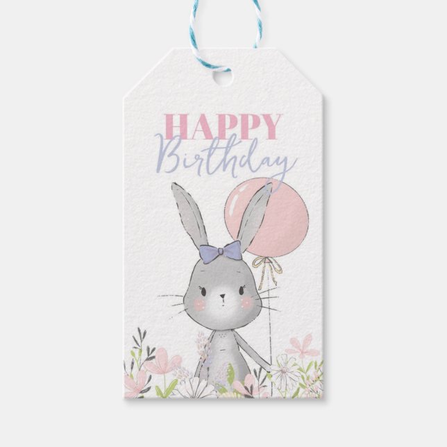 Étiquettes-cadeau Bunny Joyeux anniversaire | Balises de préférence (Devant)