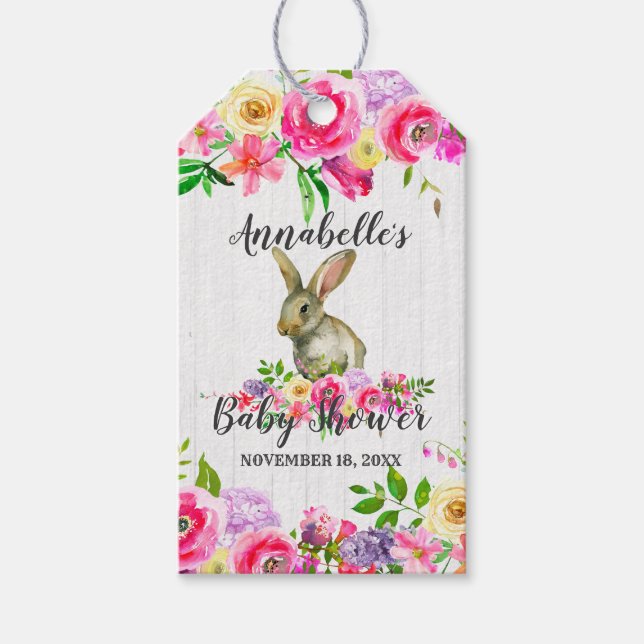 Étiquettes-cadeau Bunny Rabbit Aquarelle Baby shower Floral Merci (Devant)