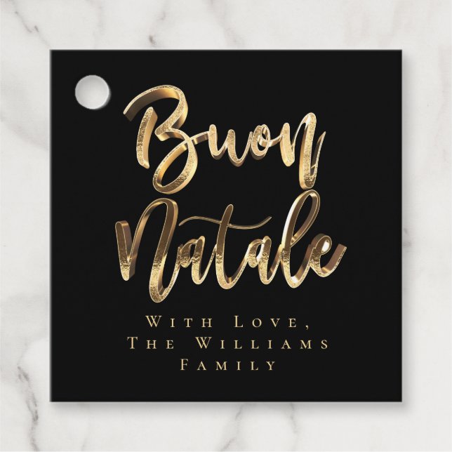 Étiquettes Cadeau Buon Natale Elegant Black Gold Italien Noël (Devant)