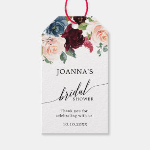 Étiquettes-cadeau Burgundy Blush Navy Fête des mariées de fleurs flo