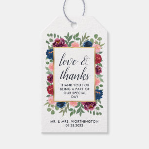 Étiquettes-cadeau Burgundy Blush Navy Marsala Gold Wedding Favoriser