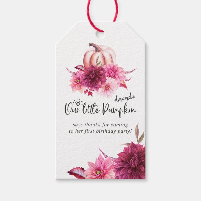 Étiquettes-cadeau Burgundy et Blush Automne Automne Citrouille Anniv (Devant)