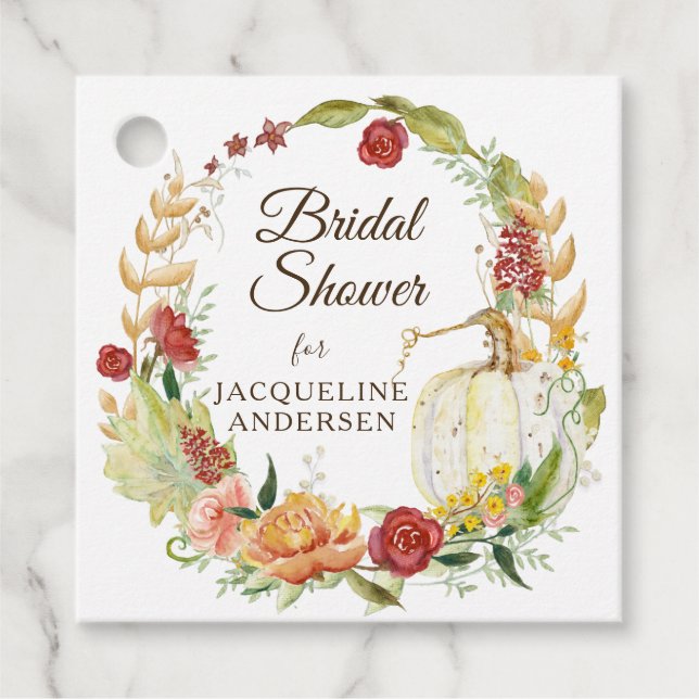 Étiquettes Cadeau Burgundy Floral Fall Folid Blanc Citrouille Bridal (Devant)