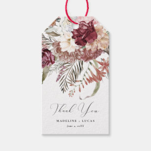 Étiquettes-cadeau Burgundy Floral Mariage Merci Tags cadeaux