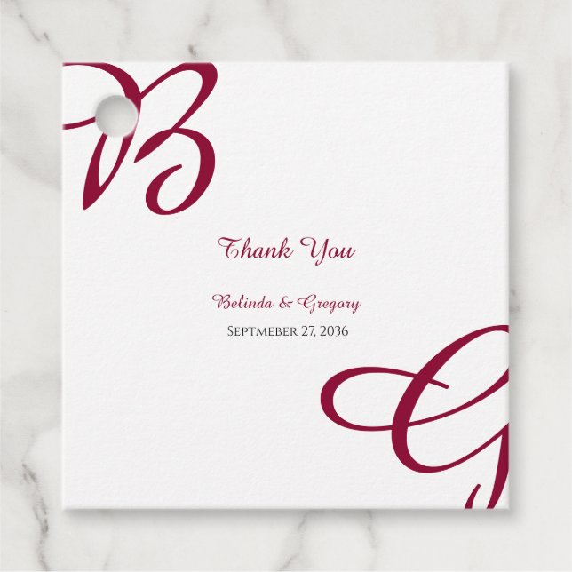 Étiquettes Cadeau Burgundy Maroon Initiales Mariage de automne d'aut (Devant)