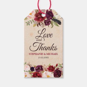 Étiquettes-cadeau Burgundy Red Floral Rustic Boho tag cadeau