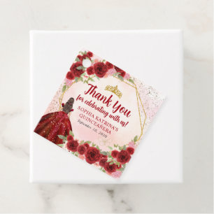 Étiquettes Cadeau Burgundy Red Gold Floral Princess Merci de la Cour