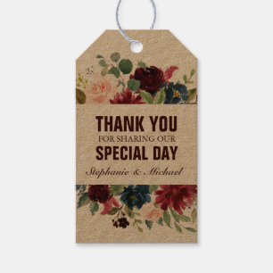 Étiquettes-cadeau Burgundy Red Navy Floral Rustic Boho tag cadeau