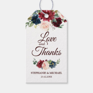 Étiquettes-cadeau Burgundy Red Navy Floral Rustic Boho tag cadeau