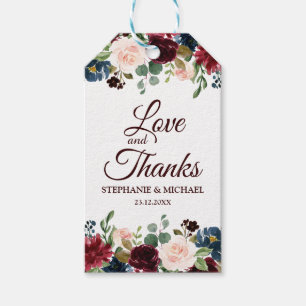 Étiquettes-cadeau Burgundy Red Navy Floral Rustic Boho tag cadeau