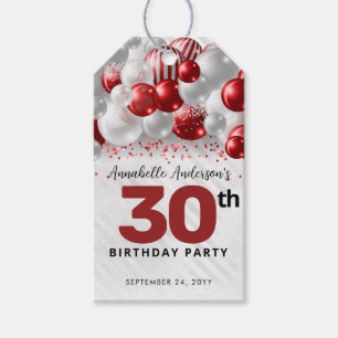 Étiquettes-cadeau Burgundy Rouge Ballon Argent Paillettes Favor Anni