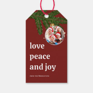 Étiquettes-cadeau Burgundy Rouge Noël Famille Photo Amour Paix Joie