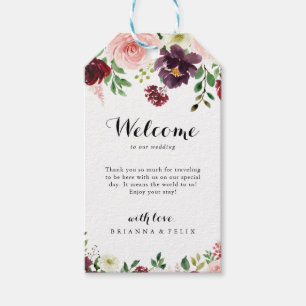 Étiquettes-cadeau Burgundy Spring Floral Calligraphie Mariage Bienve