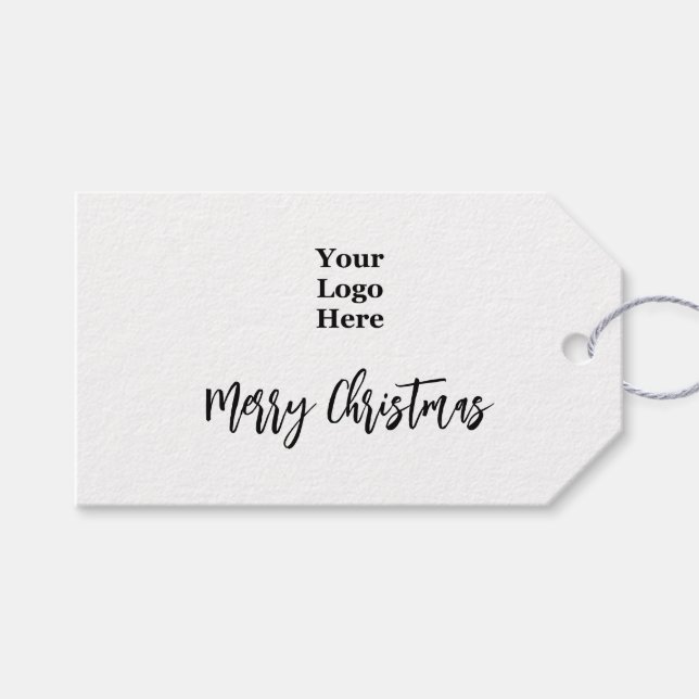Étiquettes-cadeau Business Logo Merry Christmas Script Black & White (Devant (Horizontal))