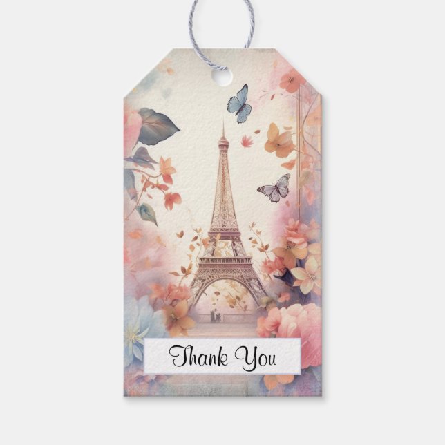 Étiquettes-cadeau Butterflies et Merci de fleurs de la Tour Eiffel (Devant)