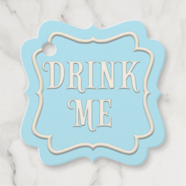 Étiquettes Cadeau "Buvez-moi" Wonderland Tea Party Blue Personnalisé (Devant)