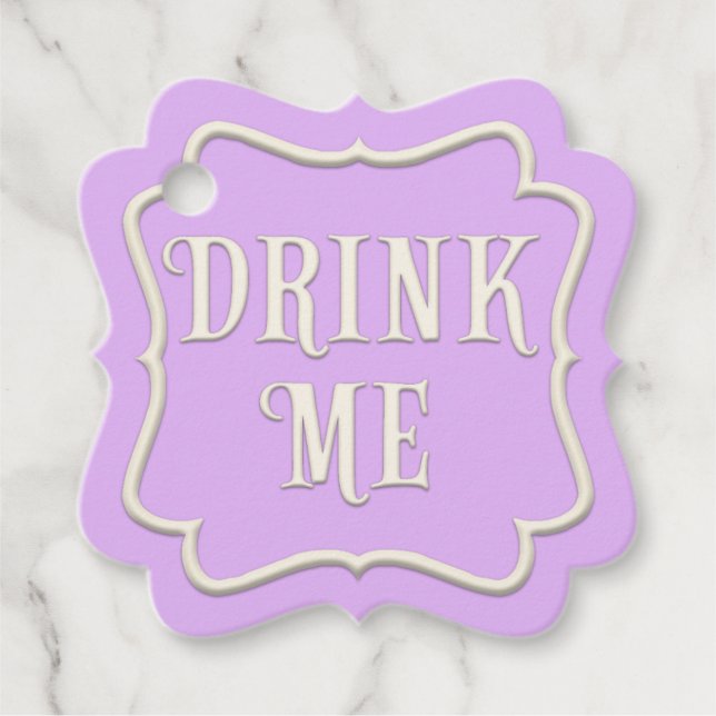 Étiquettes Cadeau "Buvez-moi" Wonderland Tea Party Pastel Purple (Devant)