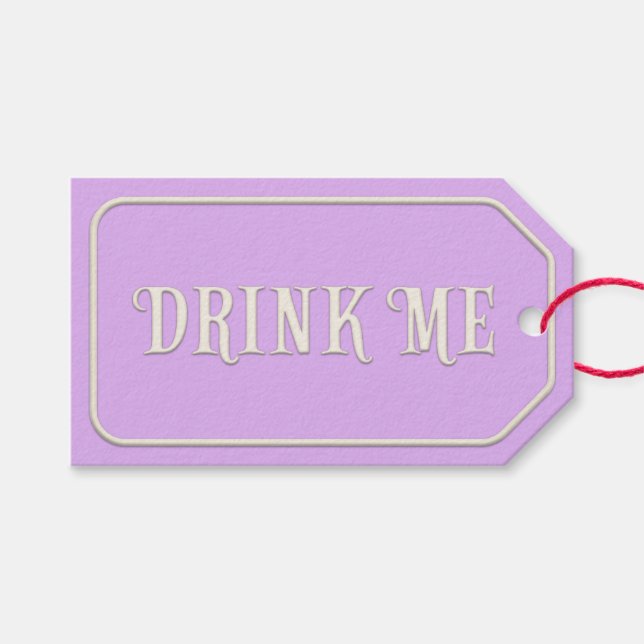 Étiquettes-cadeau "Buvez-moi" Wonderland Tea Party Purple Customisé (Devant (Horizontal))