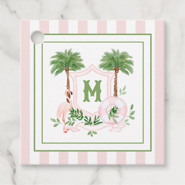 Étiquettes Cadeau Cabana Stripes Palm Beach Monogram Crest (Devant)