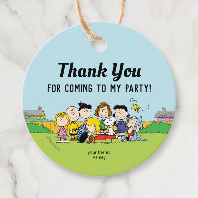 Étiquettes Cadeau cacahuètes | Charlie Brown et Gang Anniversaire (Devant)