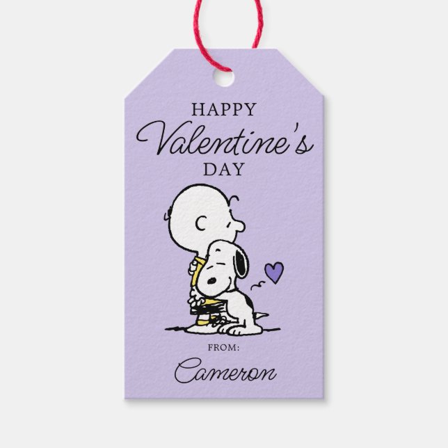 Étiquettes-cadeau cacahuètes | Saint Valentin | Charlie Brown & Snoo (Devant)
