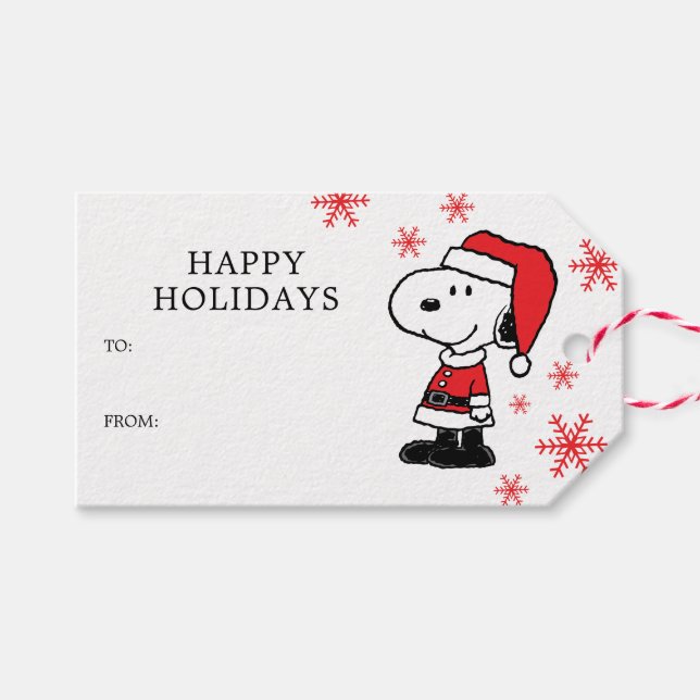 Étiquettes-cadeau cacahuètes | Snoopy Santa Claus (Devant (Horizontal))