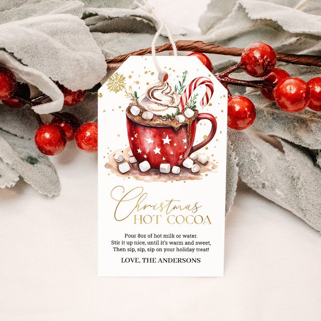 Étiquettes-cadeau Cacao Chaud de Noël Aquarelle (Créateur téléchargé)