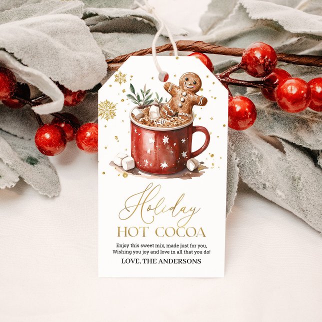 Étiquettes-cadeau Cacao Chaud de Vacances de Noël Aquarelle (Créateur téléchargé)