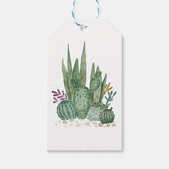 Étiquettes-cadeau Cactus, aquarelle (Devant)