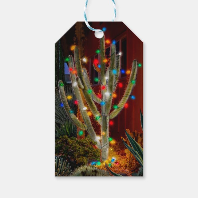 Étiquettes-cadeau Cactus de Noël aux lumières brillantes (Devant)