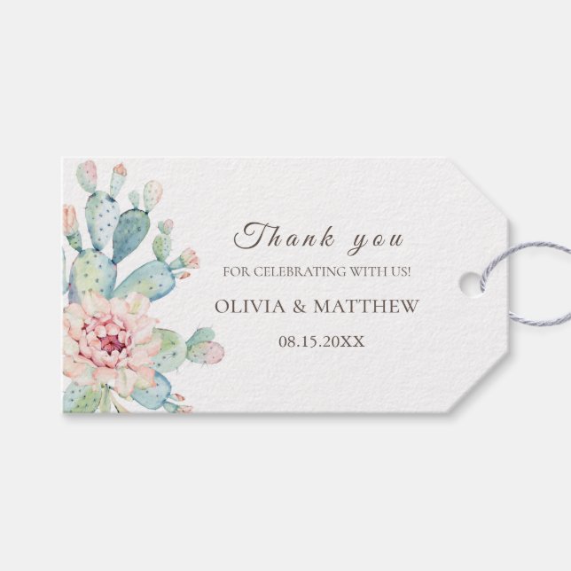 Étiquettes-cadeau Cactus rose floral et succulent. Remerciements pou (Devant (Horizontal))
