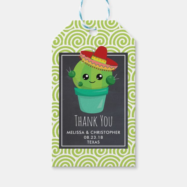 Étiquettes-cadeau Cactus souriant aux gros yeux dans le Sombrero Rou (Devant)