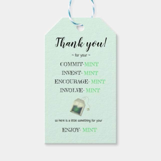 Étiquettes-cadeau cadeau à la menthe amusant appréciation des employ (Devant)