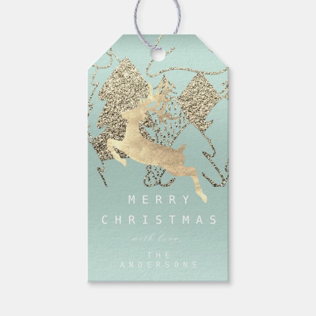 Étiquettes-cadeau Cadeau À Reindeer Aqua Gold Christmas Tree (Devant)