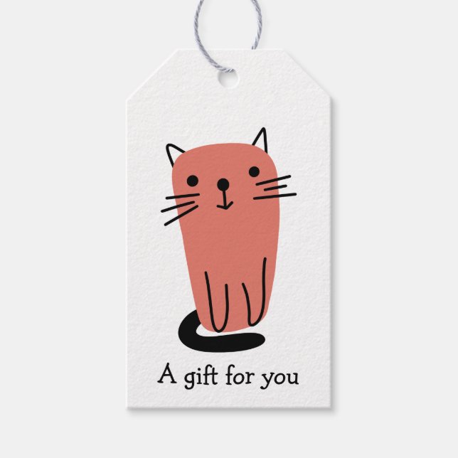 Étiquettes-cadeau Cadeau de chat Doodle Rouge pour vous personnalisé (Devant)