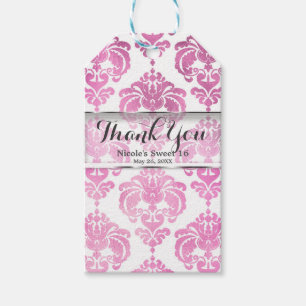 Étiquettes-cadeau Cadeau de mariage vintage damassé rose et blanc