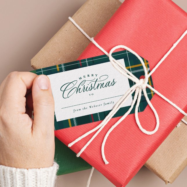 Étiquettes-cadeau cadeau de Noël classique vacances vertes plissé (Créateur téléchargé)