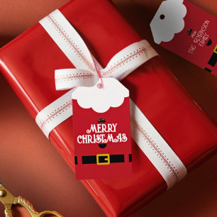 Étiquettes-cadeau Cadeau de Noël Santa Rouge et Blanc Minimaliste